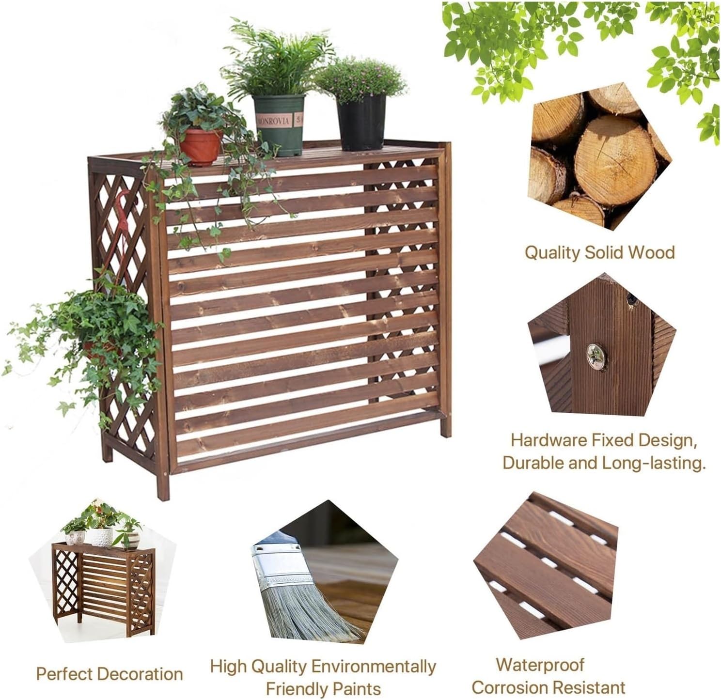 GENERIC Housse De Climatiseur En Bois étanche Pour Unité De Climatisation Extérieure Avec Volets Cachés, Coque De Poubelle Cachée, Installation Facile, Parfaite Pour La Décoration Extérieure Et La Protection