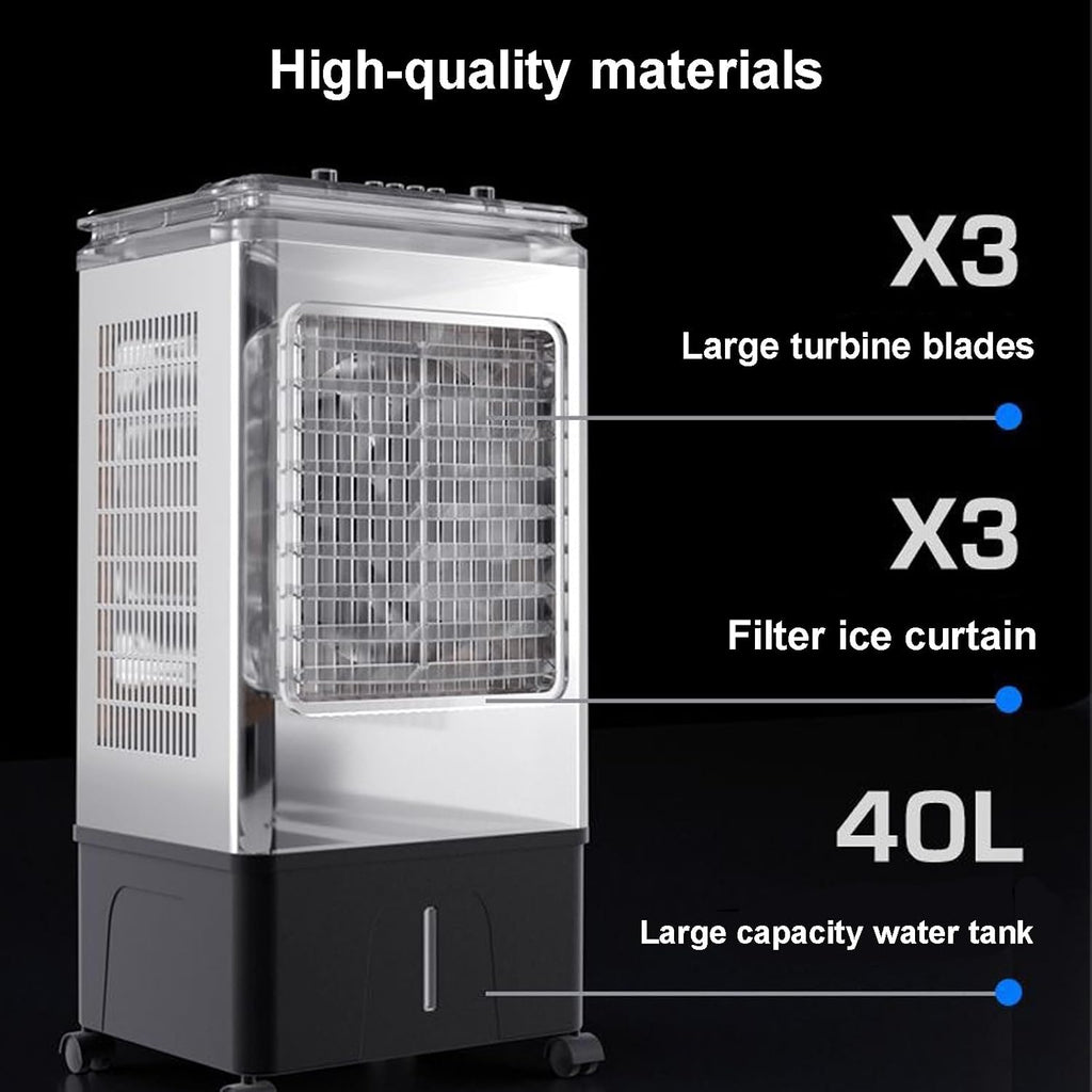 GENERIC Refroidisseur D'air Portable 40L Avec Ventilateur à Air évaporatif à Distance à 3 Vitesses Pour Chambre De 300 Pieds Carrés, Garage, Extérieur.Humidifiant Silencieux Avec Cristaux De Glace Et Roues, U