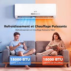  COSTWAY Climatiseur Reversible 18000 BTU 5,1 KW, Climatiseur Split R32, Chauffage, Refroidissement, Déshumidification, Clim Inverter Silencieux 19 DB, Auto-Nettoyage (18000 BTU|5,1 KW - Blanc Wifi)