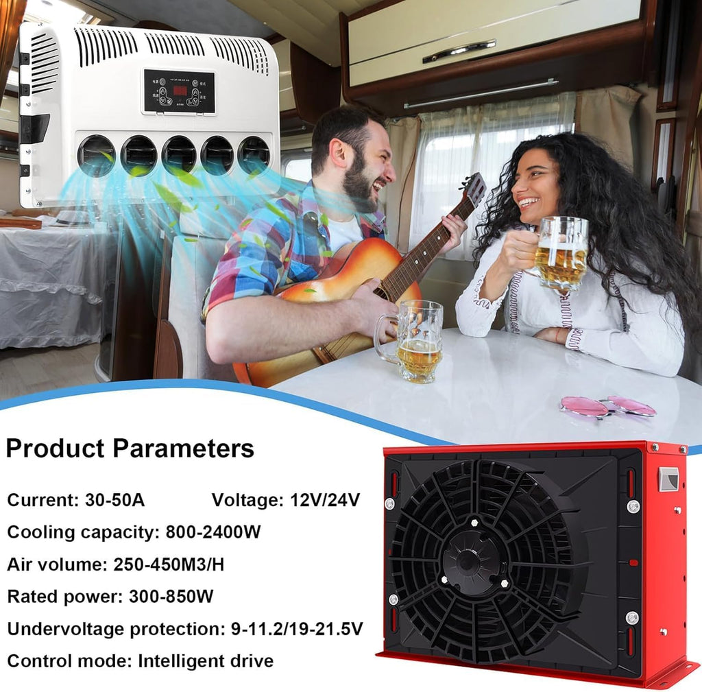 GENERIC Kit De Climatisation Pour Camping-car Et Camion Lourd, Volume D'air De 450 M³/h, Refroidissement Rapide Et Silencieux Pour Camping-car, Bus, Caravane, Pelleteuse, 12 V