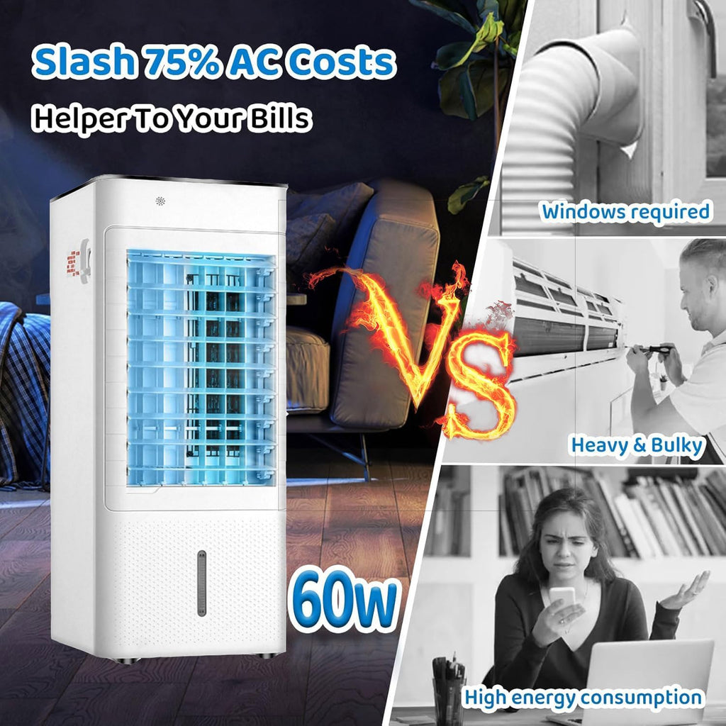 GENERIC Refroidisseur D'air évaporatif Avec Télécommande, Ventilateur De Refroidissement De Marais Portable, 12H Minuterie, 3 Vitesses, Mode De Sommeil Silencieux, Réservoir D'eau Double Pour Bureau De Chambr