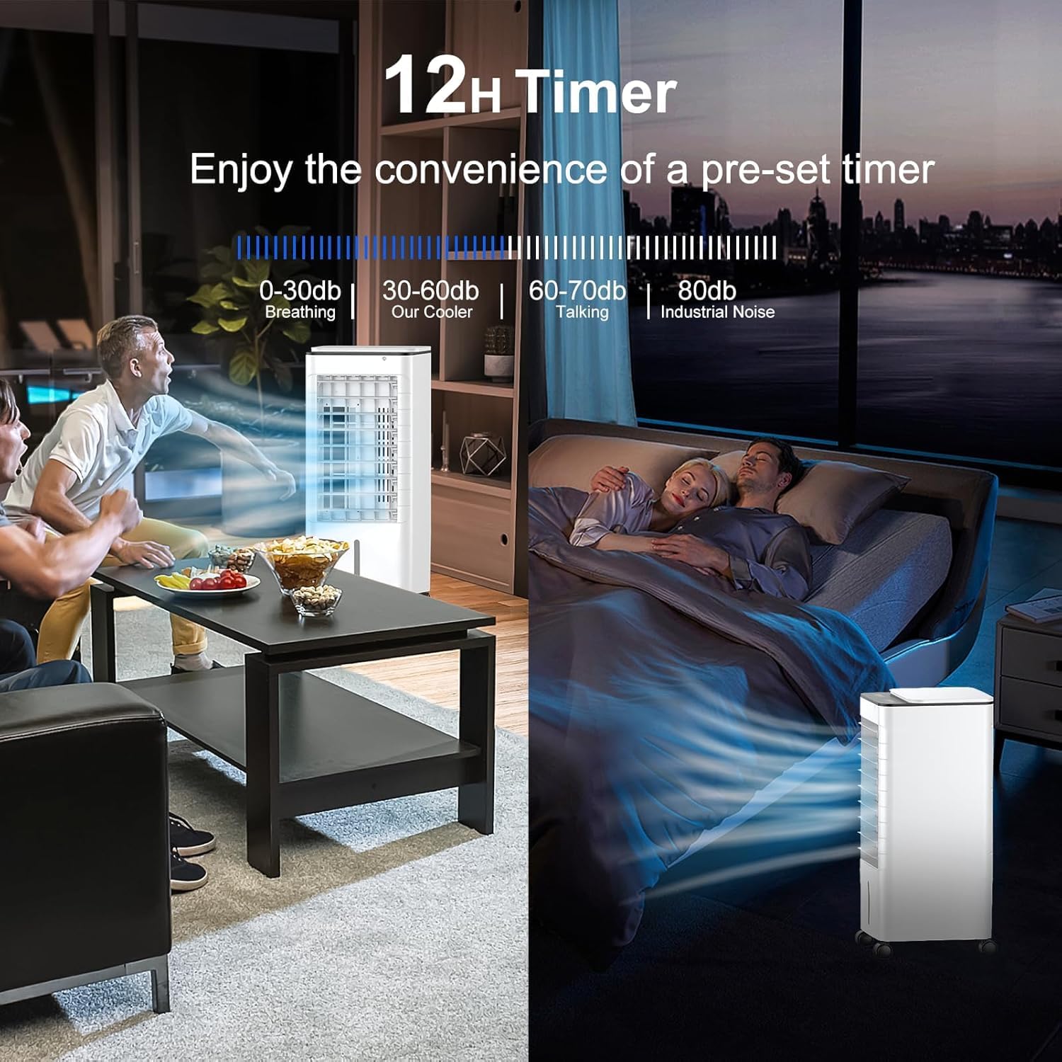 GENERIC Refroidisseur D'air évaporatif Avec Télécommande, Ventilateur De Refroidissement De Marais Portable, 12H Minuterie, 3 Vitesses, Mode De Sommeil Silencieux, Réservoir D'eau Double Pour Bureau De Chambr