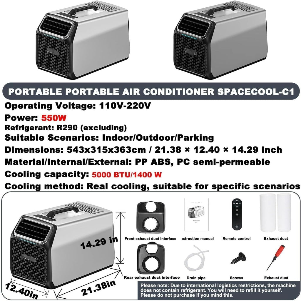  Climatisation à Courant Continu Portable 5000 BTU Avec Compresseur Pour Tente Camion De Camping-car, Auto-évaporation Au Calme Fonctionnement Timer Sleep Mode Dispositif De Refroidissement Pour Petits