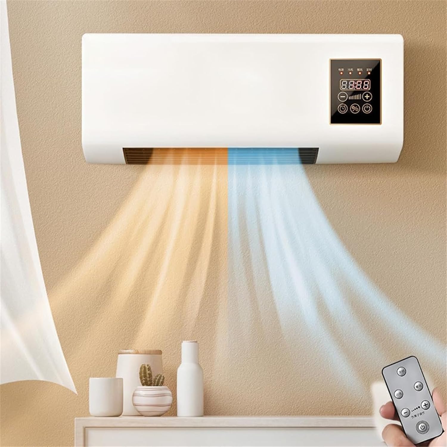  Climatisation Fixation Murale Avec Télécommande, Appareil Climatique Intérieur Calme 30dB, Fonction Chaud Et Froide, Fonction De Minuterie Intelligente, Sûr Et Ergonomique, Idéal Pour La Chambre À Cou