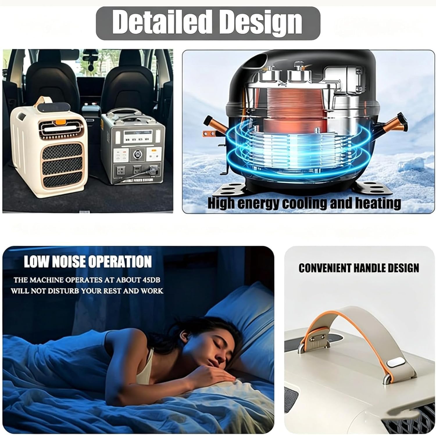  Climatiseur Mobile Camping 4800BTU,Module Chauffage Amovible, 3 Vitesses,Minuterie 24H,Nuisance ≤40dB,Boîtier Résistant,pour Tente Caravane Camping-Car Vanlife Cooling&Heating