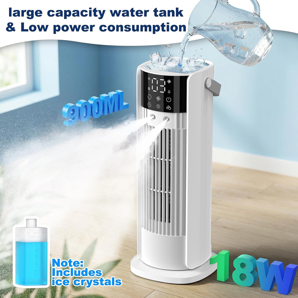  Climatiseur Mobile Silencieux 4 En 1 Ventilateur Rafraichisseur D'air Avec 4 Vitesses De Ventilation, 2 Modes De Pulvérisation, Oscillation à 90° Et Minuterie Pour Chambre Cuisine Bureau, Blanc