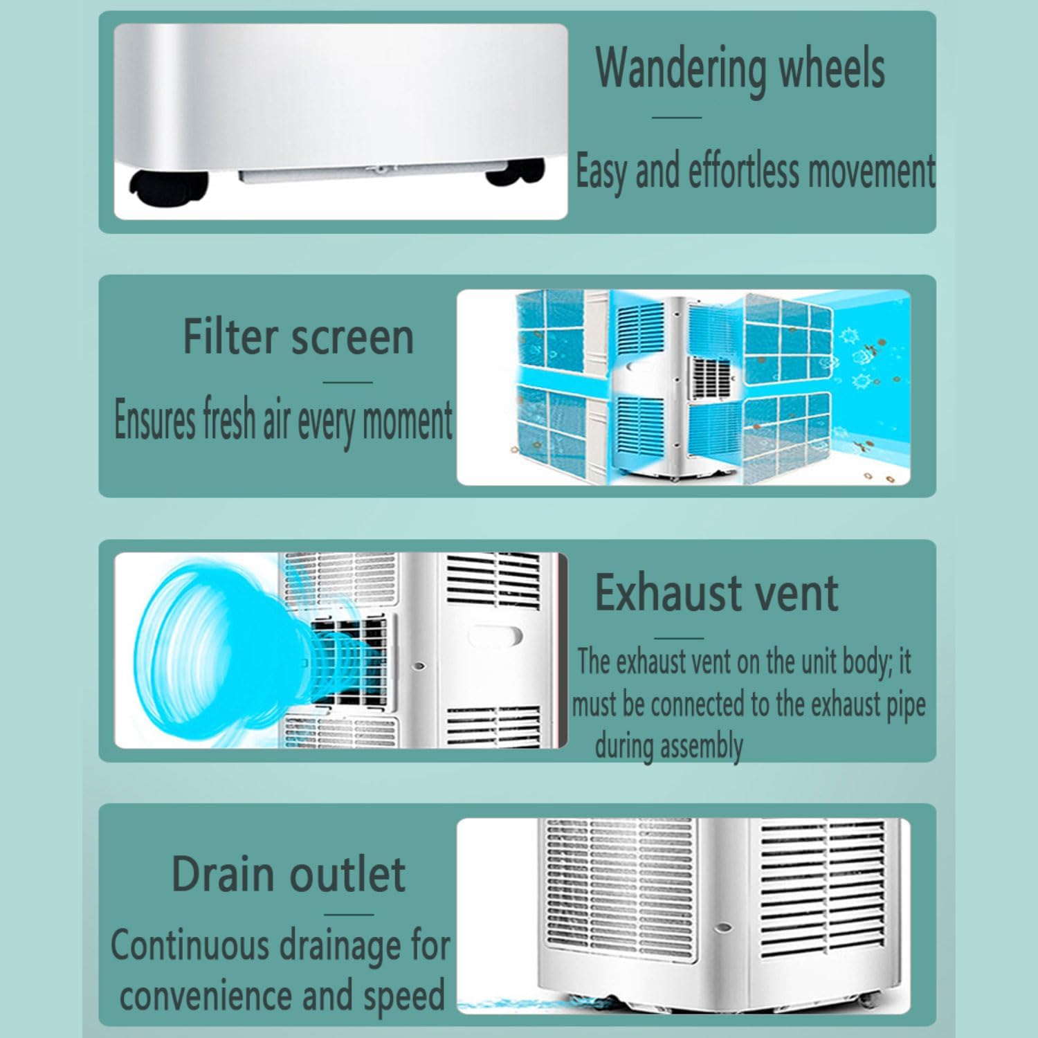 GENERIC Climatiseur Portable Refroidit Jusqu'à 30 M², Unité AC Intelligente Avec Télécommande, Refroidissement Silencieux Avec Modes De Veille Et Ventilateur Frais Et Sec, Kit De Fenêtre Minuterie 24 Heures