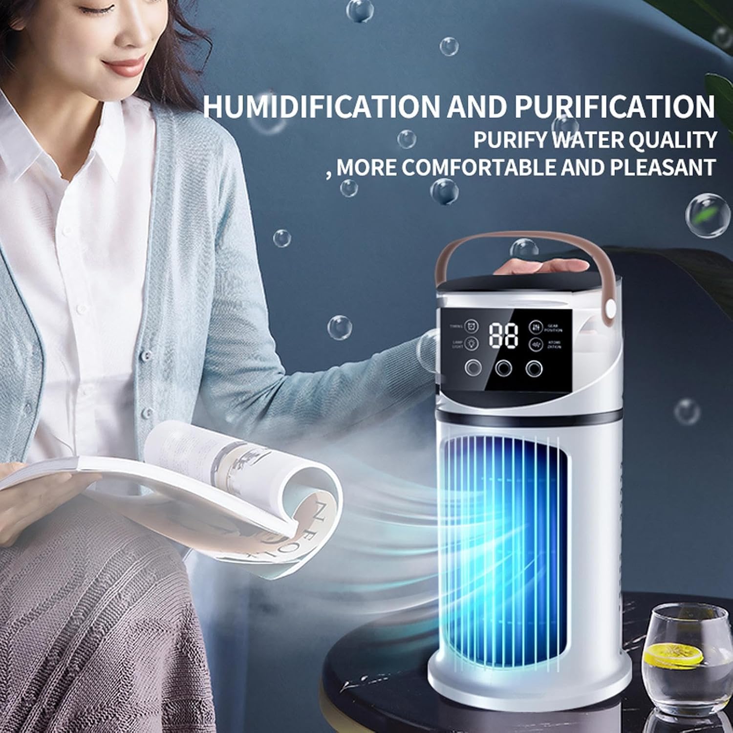  Climatiseur Mobile 9000 BTU Climatiseur Portable, USB 4 En 1 Climatiseur Mobile Avec Déshumidificateur,Rafraîchisseur D'Air Ventilateur Et Mode Nuit - Silencieux Pour Maison/Bureau