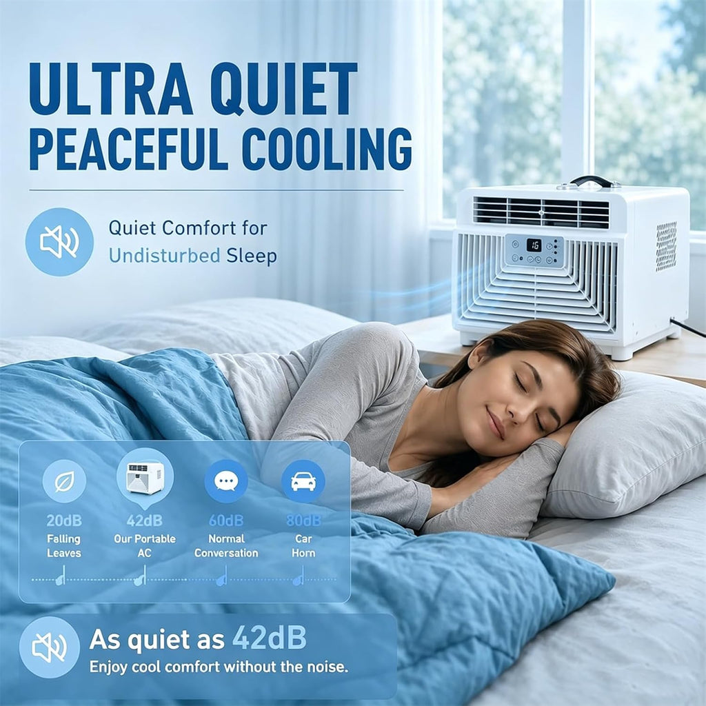  Climatiseur De Camping Portable 3400 BTU, Petit Climatiseur Silencieux 4 En 1 Avec Télécommande, Minuterie 1-12 H, Idéal Pour Tentes, Camping-Cars, Camions, Fourgonnettes, Caravanes Et Chambres