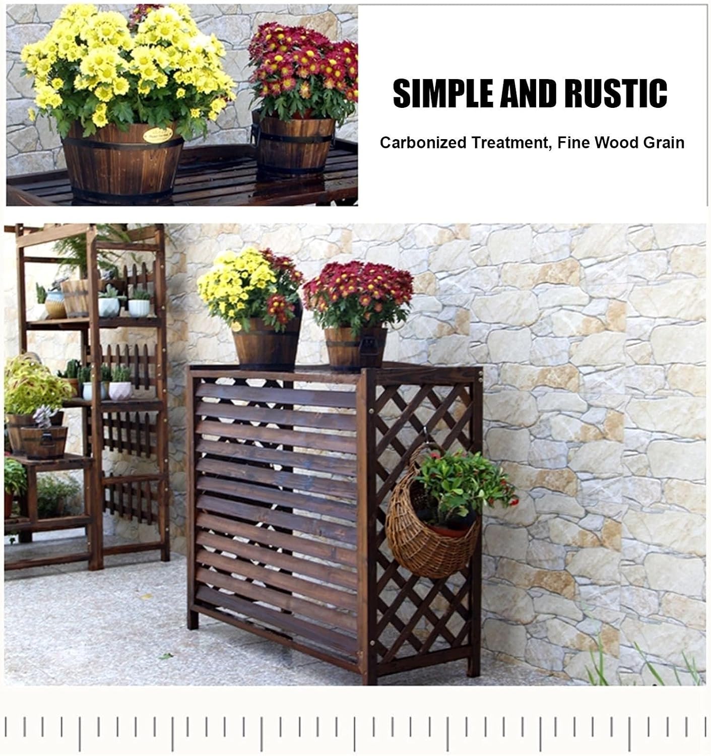  Support De Fleurs Pour Balcon, Grille De Protection Pour Climatiseur Et Pompe à Chaleur, Housse De Climatiseur En Bois, Clôture De Climatiseur, écran De Confidentialité