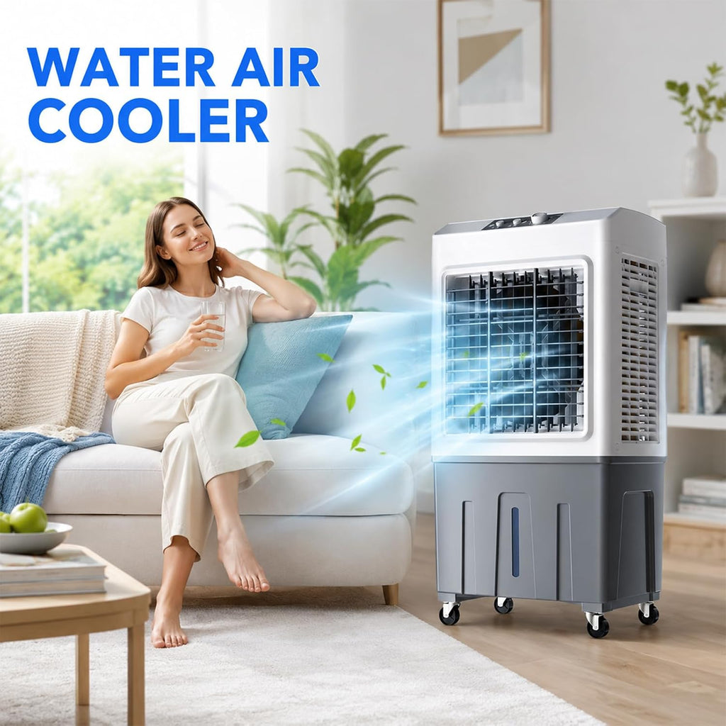  Rafraîchisseur D'Air Évaporatif Mobile Sans Tuyau D'Évacuation, Refroidisseur Silencieux 3 Vitesses, Refroidissement Jusqu'à 50m², Ventilateur Rafraîchissant Économique Pour Intérieur Ext 50*34*100cm