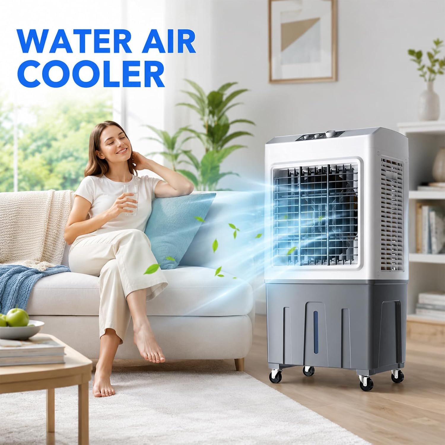  Rafraîchisseur D'Air Évaporatif Mobile Sans Tuyau D'Évacuation, Refroidisseur Silencieux 3 Vitesses, Refroidissement Jusqu'à 50m², Ventilateur Rafraîchissant Économique Pour Intérieur Ext 50*34*100cm