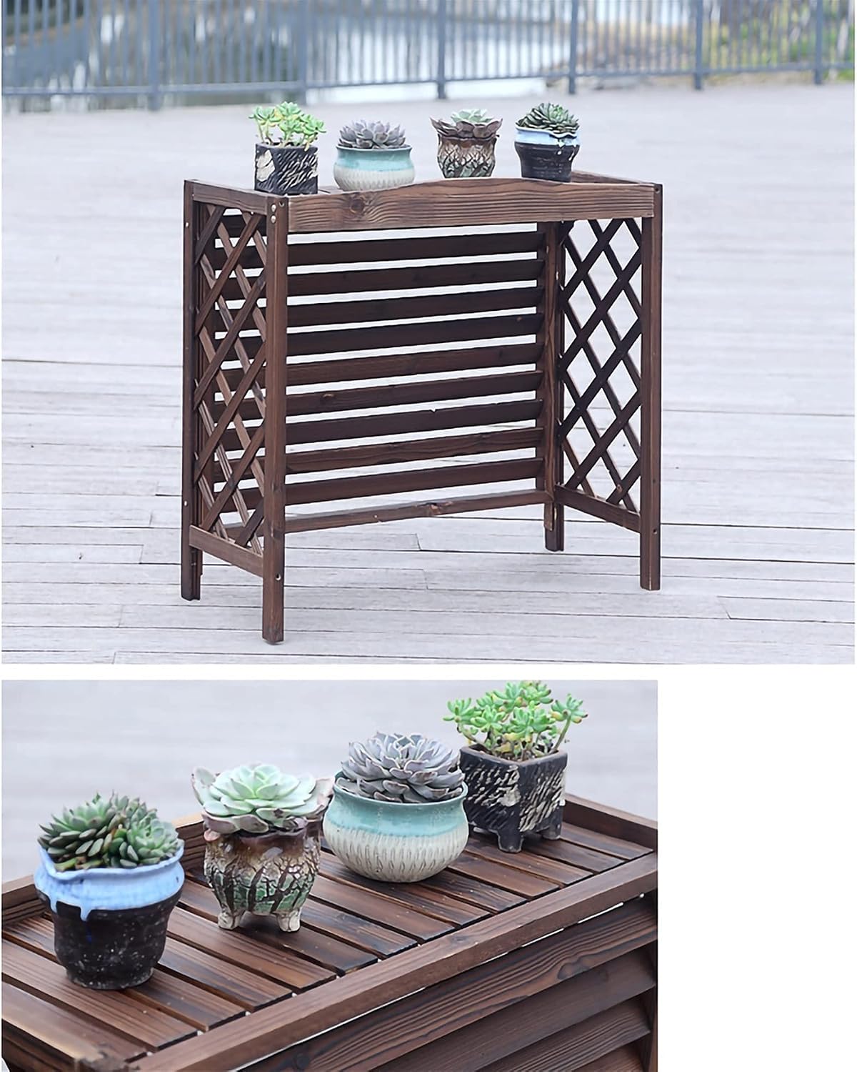  Housse Climatiseur Extérieur Couverture,Couvercle De Climatiseur En Bois Cadre De Support De Climatisation Extérieur Couvercle De Radiateur, Couvercle De Climatiseur Rustique Support De Plante En