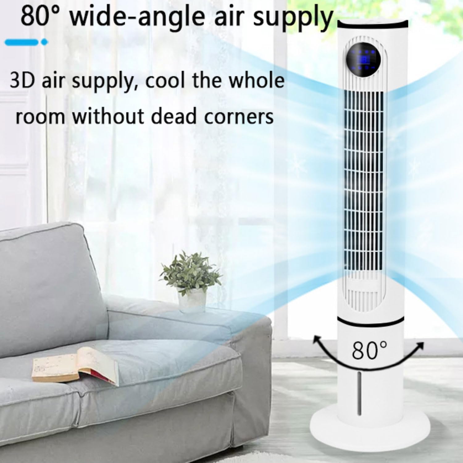 GENERIC Ventilateur De Tour Pour Chambre à Coucher, Refroidisseur D'évaporation Portable Avec Affichage LED, 3 Vitesses, Minuterie De Sommeil, Climatiseur Silencieux Pour Le Bureau à Domicile, Oscillation Lar