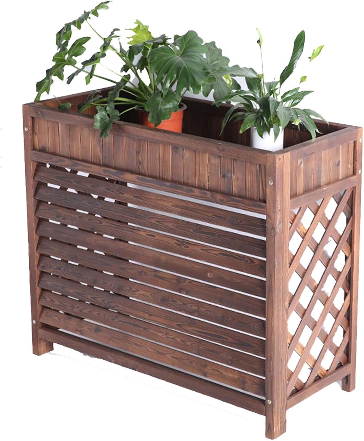GENERIC Housse Et Support De Climatiseur D'extérieur En Bois Résistant Aux Intempéries – Protection élégante Et Unité AC, 100 X 43 X 94 Cm Et 110 X 50 X 85 Cm, Support De Fleurs Idéal Pour Toutes Les Saisons