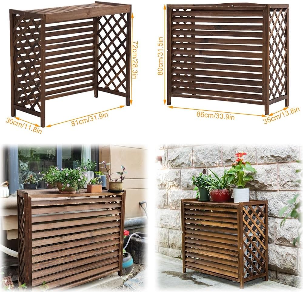  Couvercle En Bois Pour Climatiseur Extérieur - Pompe à Chaleur Et Unité De Climatisation - Support De Présentation Pour Plantes Et Fleurs - 81 X 30 X 72 Cm - Décoration D'intérieur élégante Et