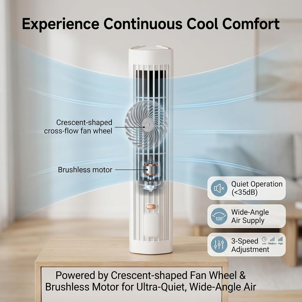  Climatiseur Personnel 2 En 1 à Chargement Sans Fil De 12 Pouces, Ventilateur Froid Portable Silencieux à 3 Vitesses Rechargeable Par USB, Mini Unité AC Pour Bureau, Maison, Dortoir, Blanc