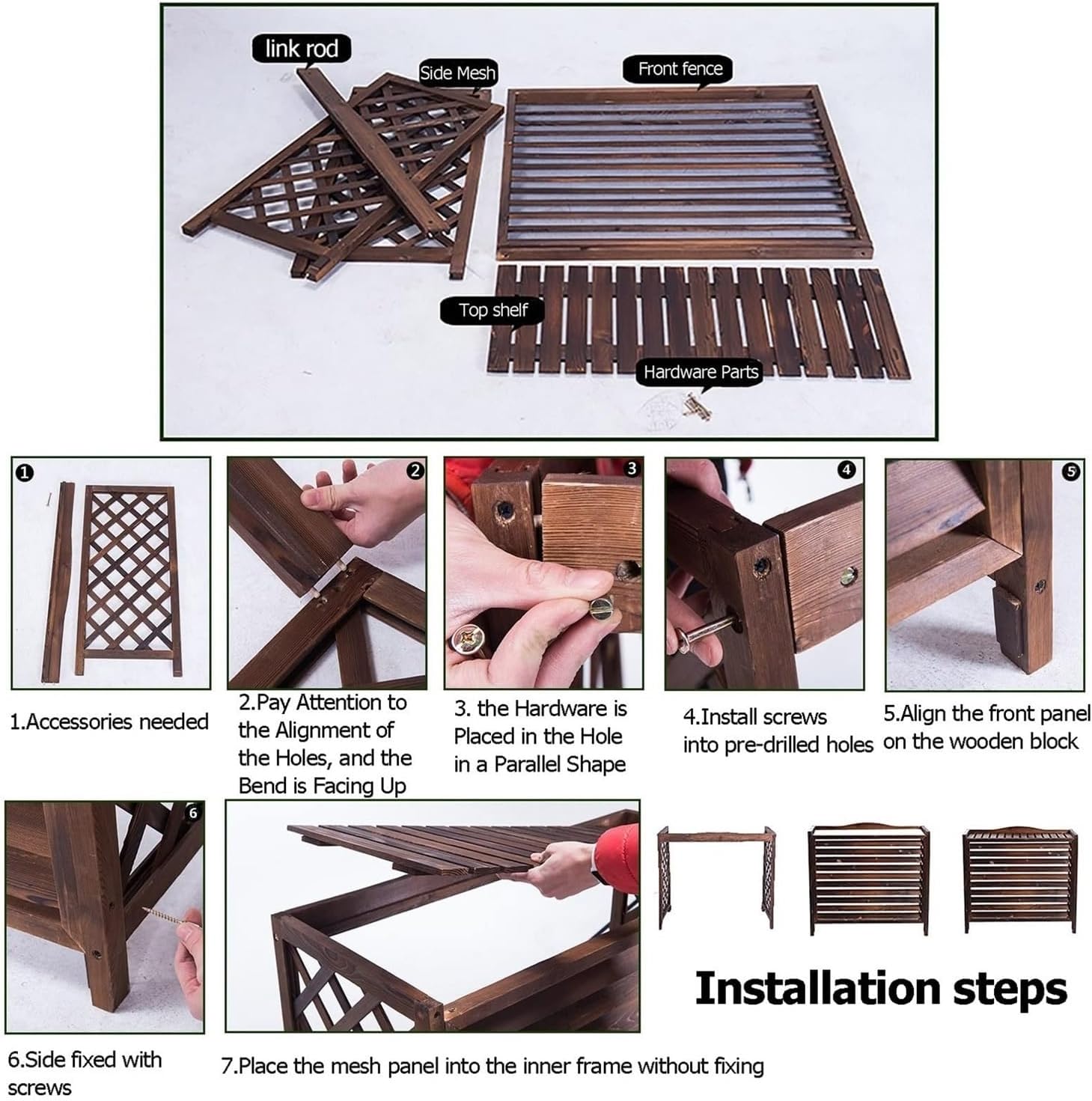 GENERIC Housse De Climatiseur En Bois étanche Pour Unité De Climatisation Extérieure Avec Volets Cachés, Coque De Poubelle Cachée, Installation Facile, Parfaite Pour La Décoration Extérieure Et La Protection