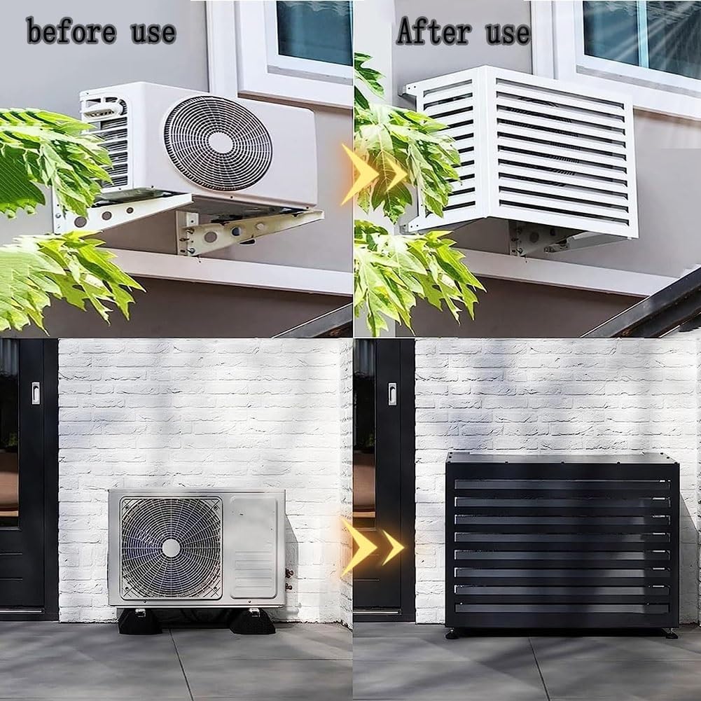  Housse De Protection En Aluminium Pour Climatiseur Extérieur, écran Décoratif Pour Climatiseur, Résistant Aux Intempéries, Gris, 110 X 60 X 80 Cm