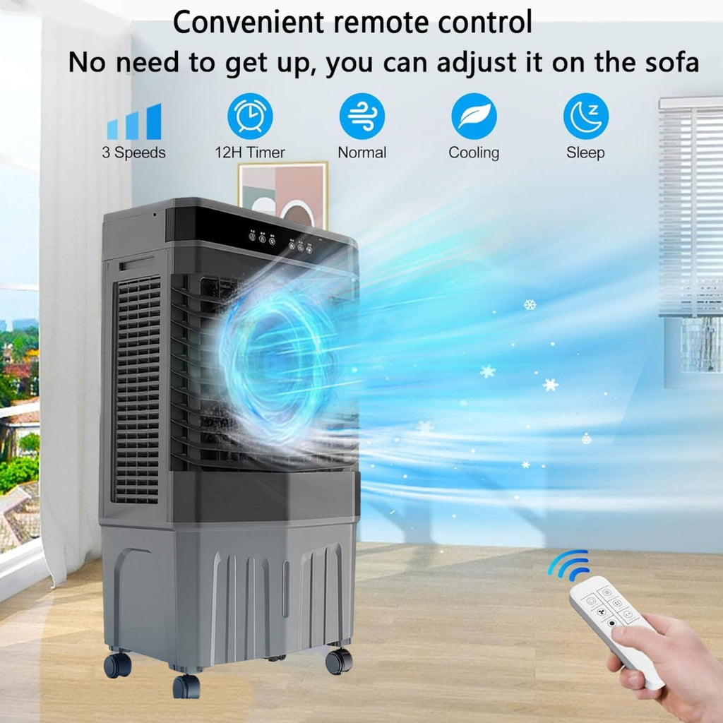 GENERIC Réservoir D'évaporation Portable 45L, Télécommande, 3 Vitesses, 12H Minuterie, 120 Oscillation, Fonctionnement Silencieux, Mobilité Facile, Idéal Pour Le Refroidissement De La Salle De Bureau à Domici