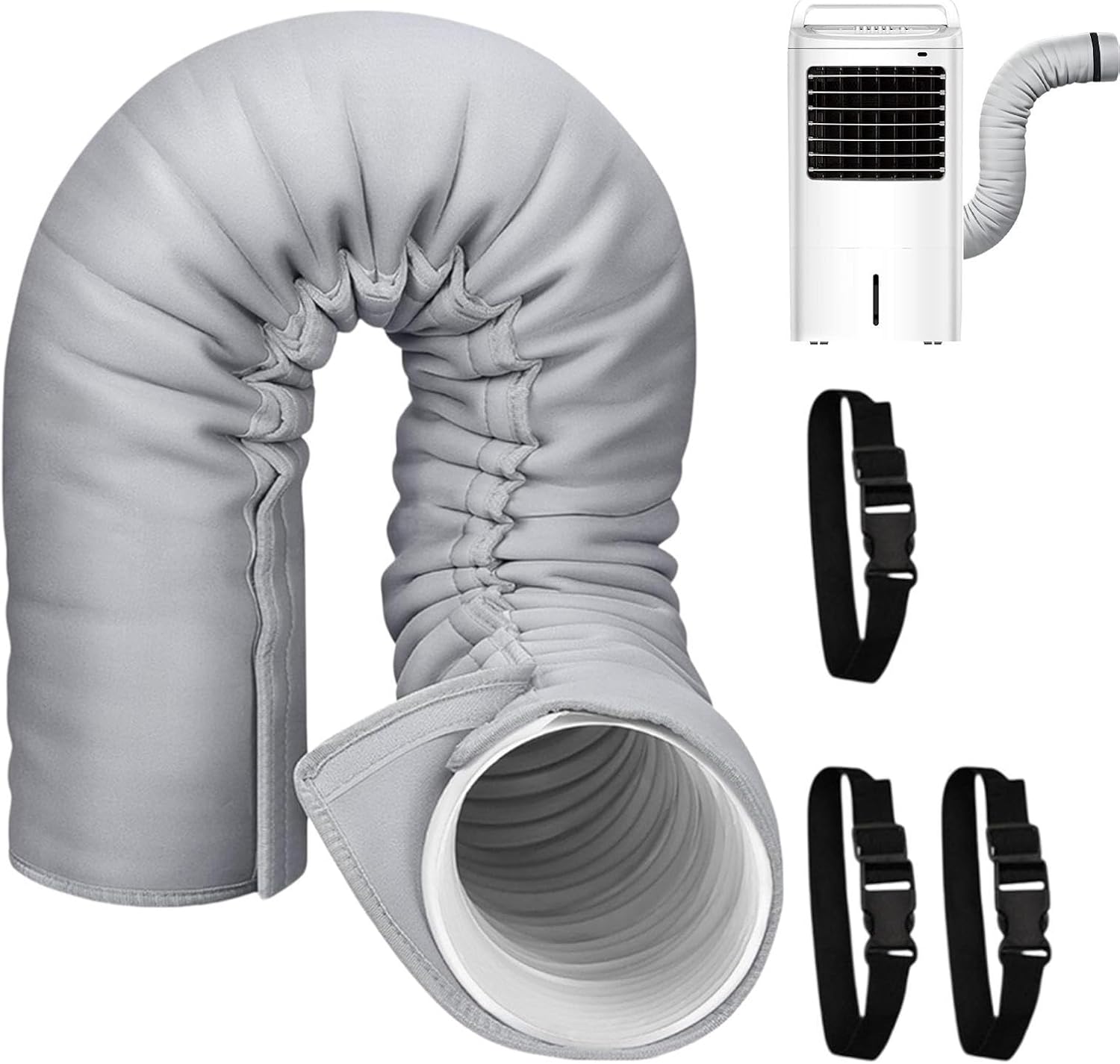  Housse Isolante Pour Tuyau Climatiseur Portable 150cm | Isolation Tuyau Échappement AC Avec 3 Sangles Réglables, Convient Pour Tuyaus D'échappement5 À 5,9 Pouces De Diamètre