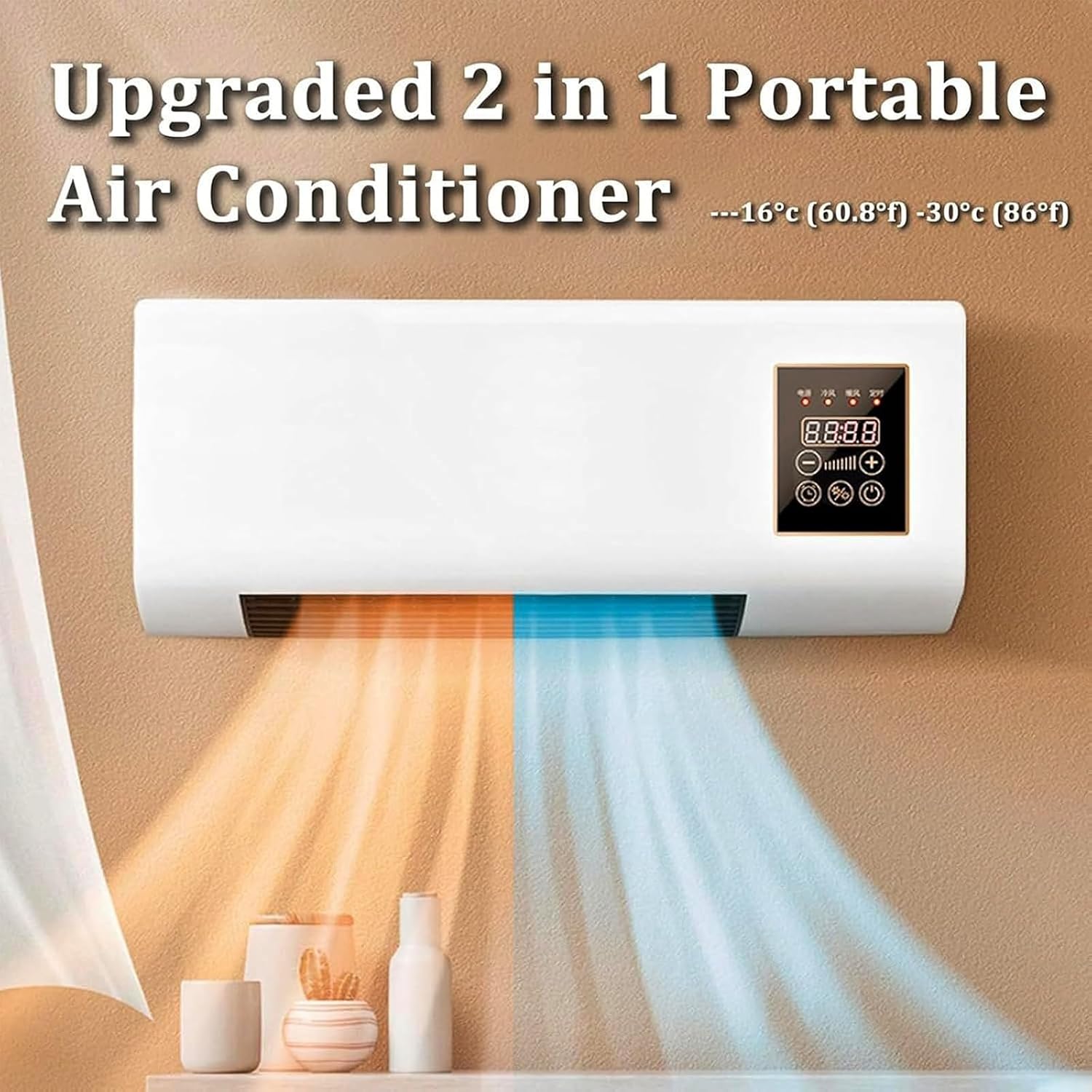  Split Fan Portable 2in1 Chauffage Refroidissement Murail Mont Super Trancail Télécommande Énergéticité Pour Le Bureau À Domicail Installation Rapide