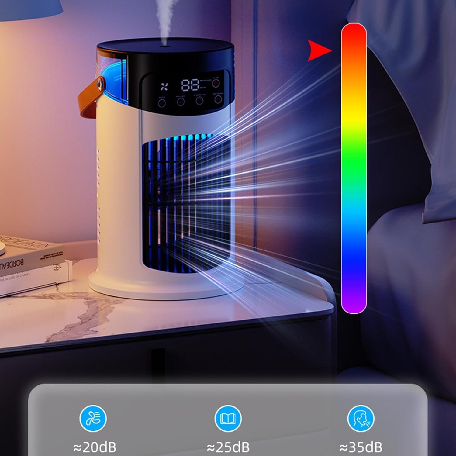  Climatiseur Personnel | Climatiseurs Portatifs À Économie D'Énergie Veilleuse LED | Rafraîchisseur D'Air Évaporatif | 6 Vitesses Réglables | Pour Bureau Voyage Voiture Tente De Camping Salon
