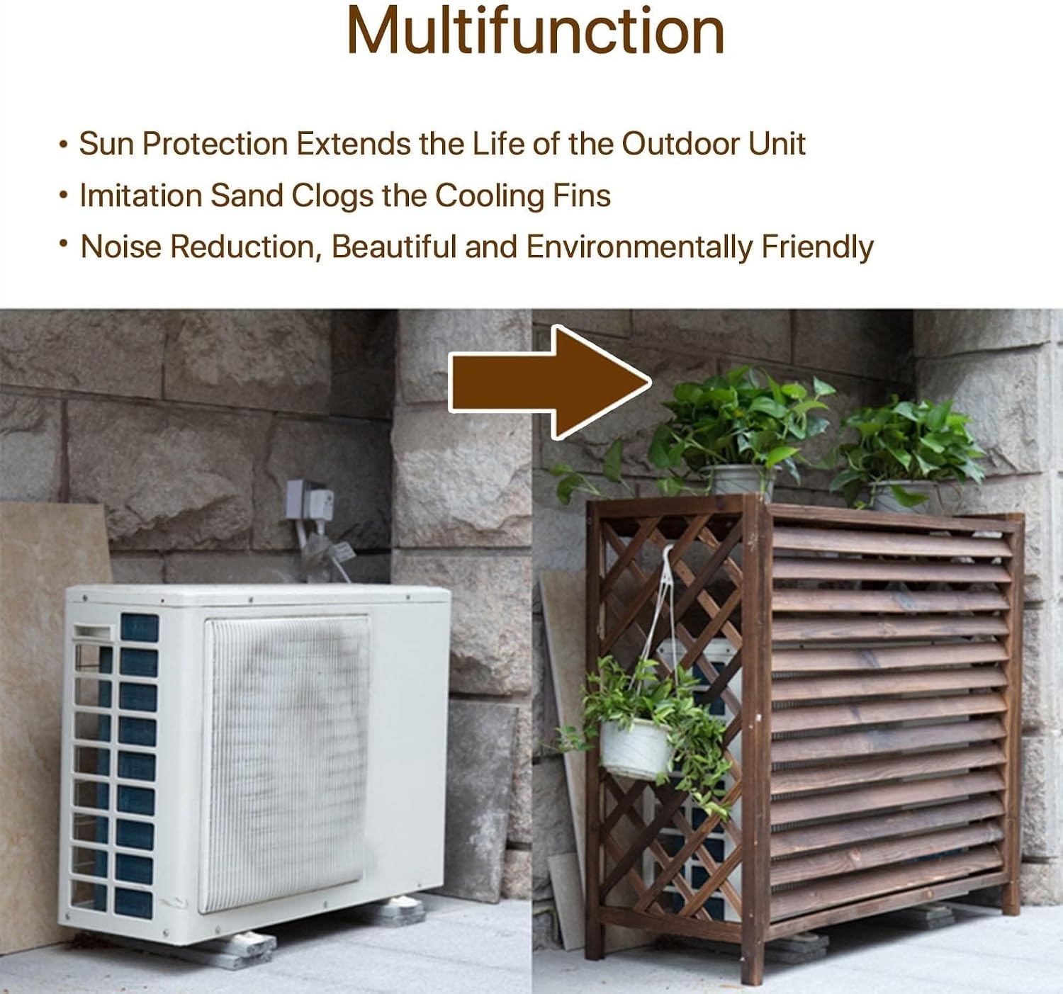  Housse De Protection En Bois Massif Pour Climatisation – Clôture Et Poubelle – Support De Présentation Pour Plantes De Jardin – Grille De Protection Pour Climatiseur Et Pompe à Chaleur – Solution