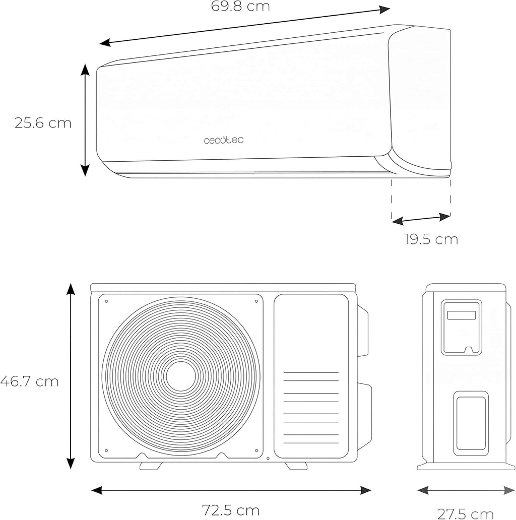  Cecotec Air Conditioning Split Airclima 9000 SmartFresh. 9000 BTU, Moteur DC, Pompe à Chaleur, Télécommande, écran LED, Système D'onduleur, 5 Modes, 8 Vitesses, Couverture De 16 M2
