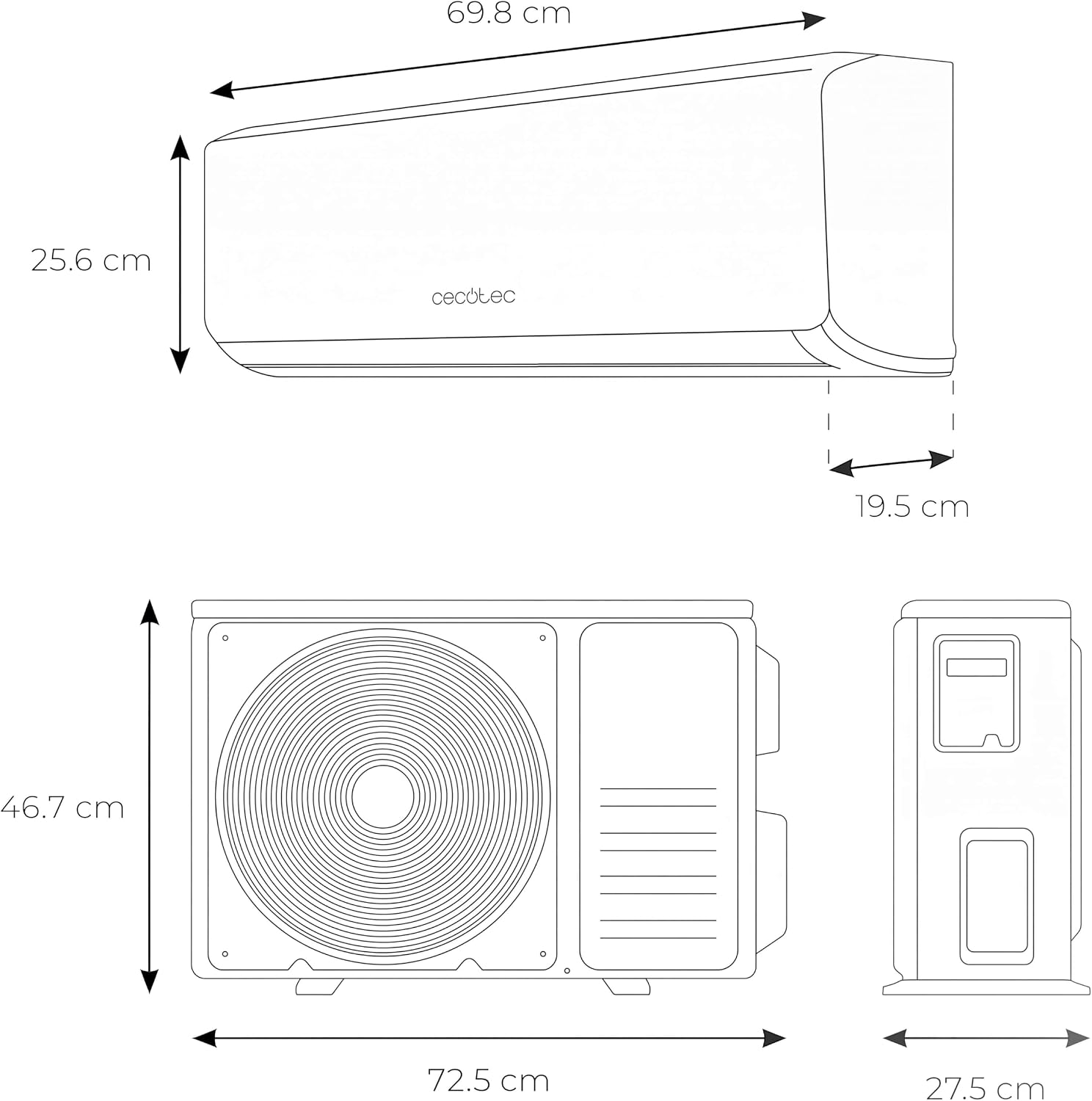  Cecotec Air Conditioning Split Airclima 9000 SmartFresh. 9000 BTU, Moteur DC, Pompe à Chaleur, Télécommande, écran LED, Système D'onduleur, 5 Modes, 8 Vitesses, Couverture De 16 M2