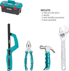  TOTAL - Boîte De 32 Outils 17" (43 Cm) | Pince, Clé, Tournevis Et Marteau Avec Tire-lave | Flexomètre, Embouts Et Arc De Scie | Testeur De Tension