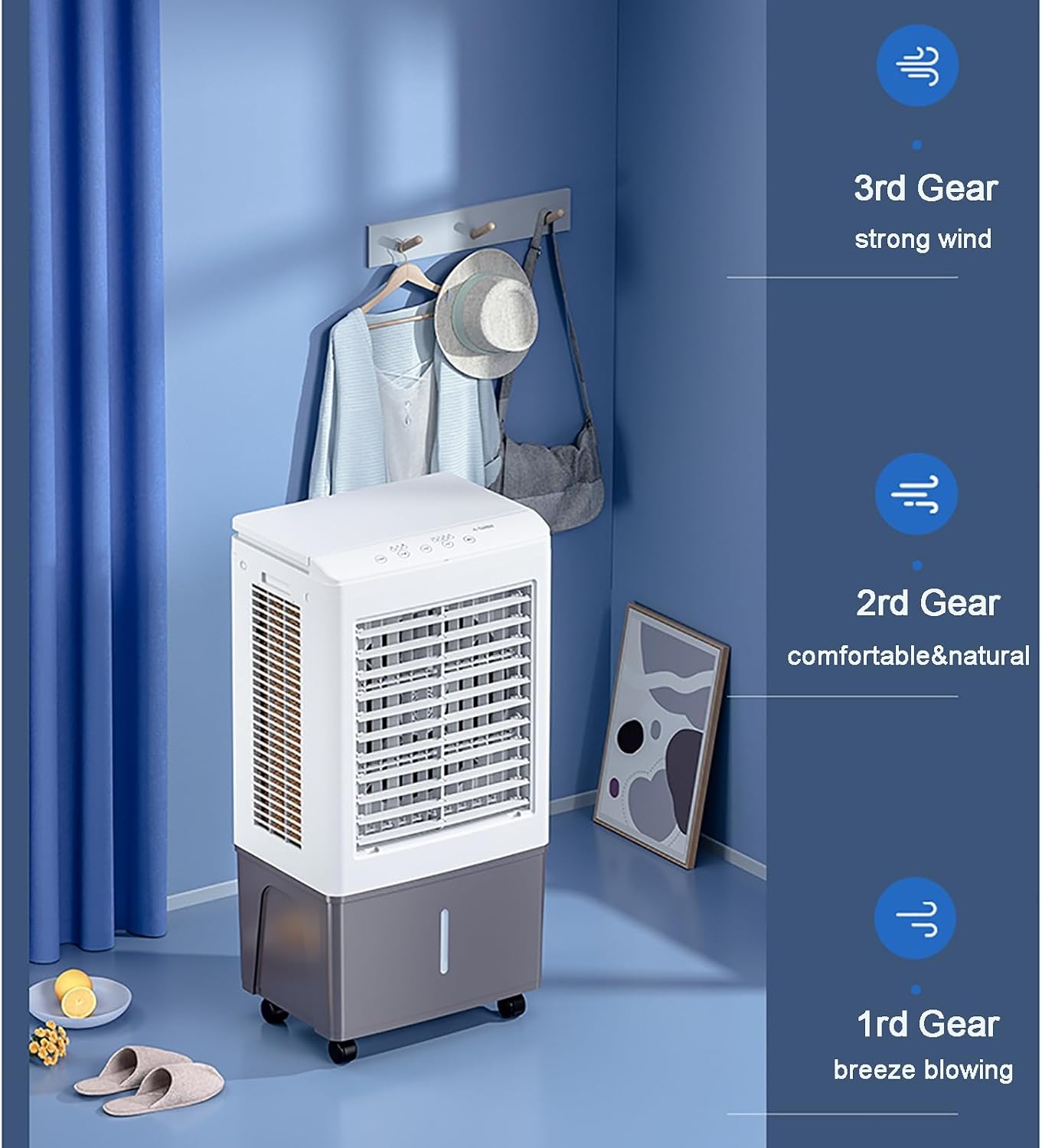 GENERIC Refroidisseur D'air évaporatif Portable, Réservoir De 50L Avec Télécommande, 3 Vitesses Et Minuterie, Ventilateur D'humidificateur Pour Garage Yard Office, Refroidissement Efficace à Faible Puissance