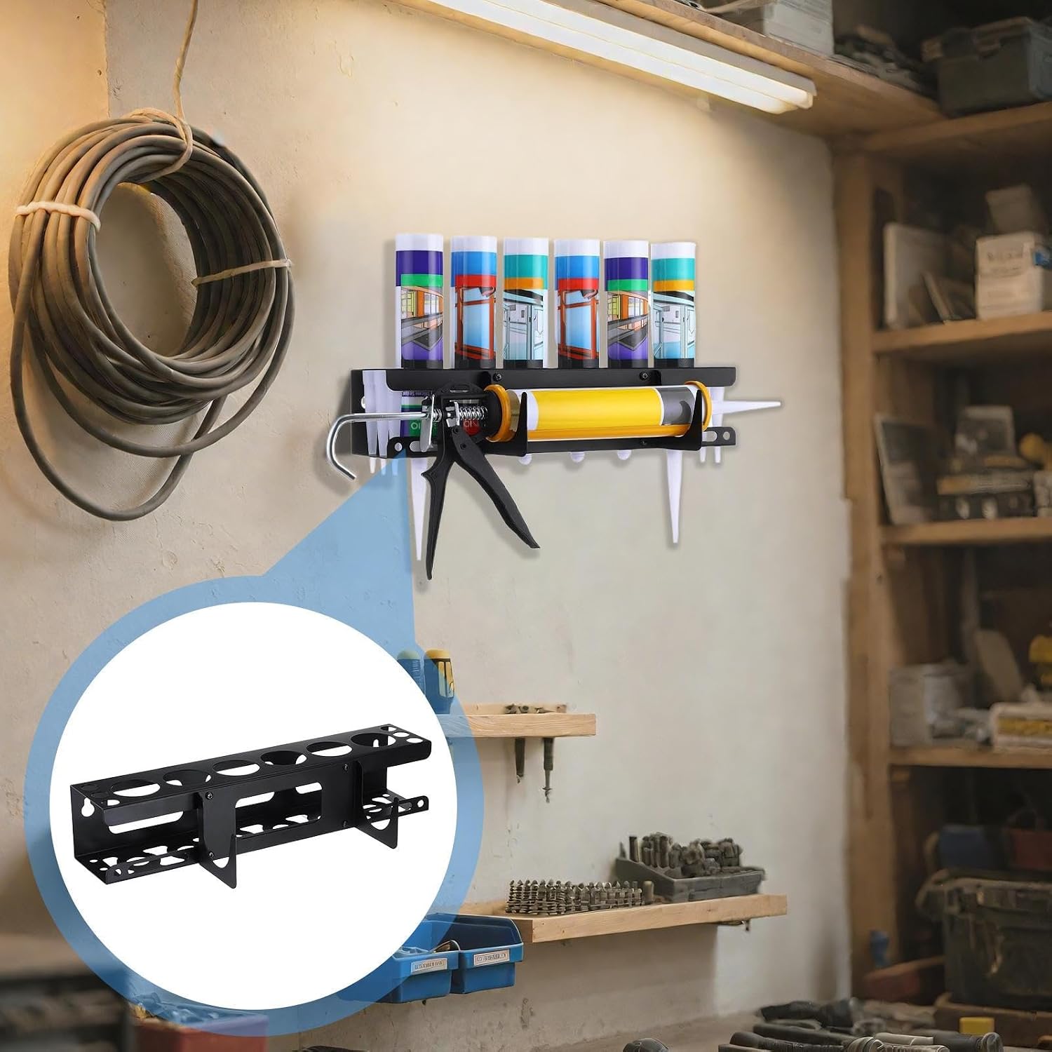  Wall Mounted Adhesive Organizer, Heavy Tube Holder Rack, Carbon Steel Tool Rack, Indoor Storage For Utility Carts Or Workshop Use, Fast Setup, For Renovation Tasks