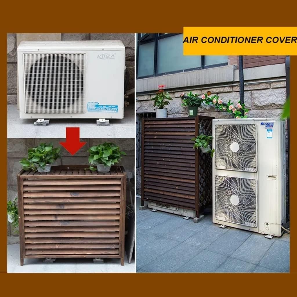  Housse En Bois Pour Climatiseur – Écran De Protection En Bois Massif Pour Unités De Climatisation, Pompes à Chaleur, Poubelle, Support De Fleur, Garde-corps