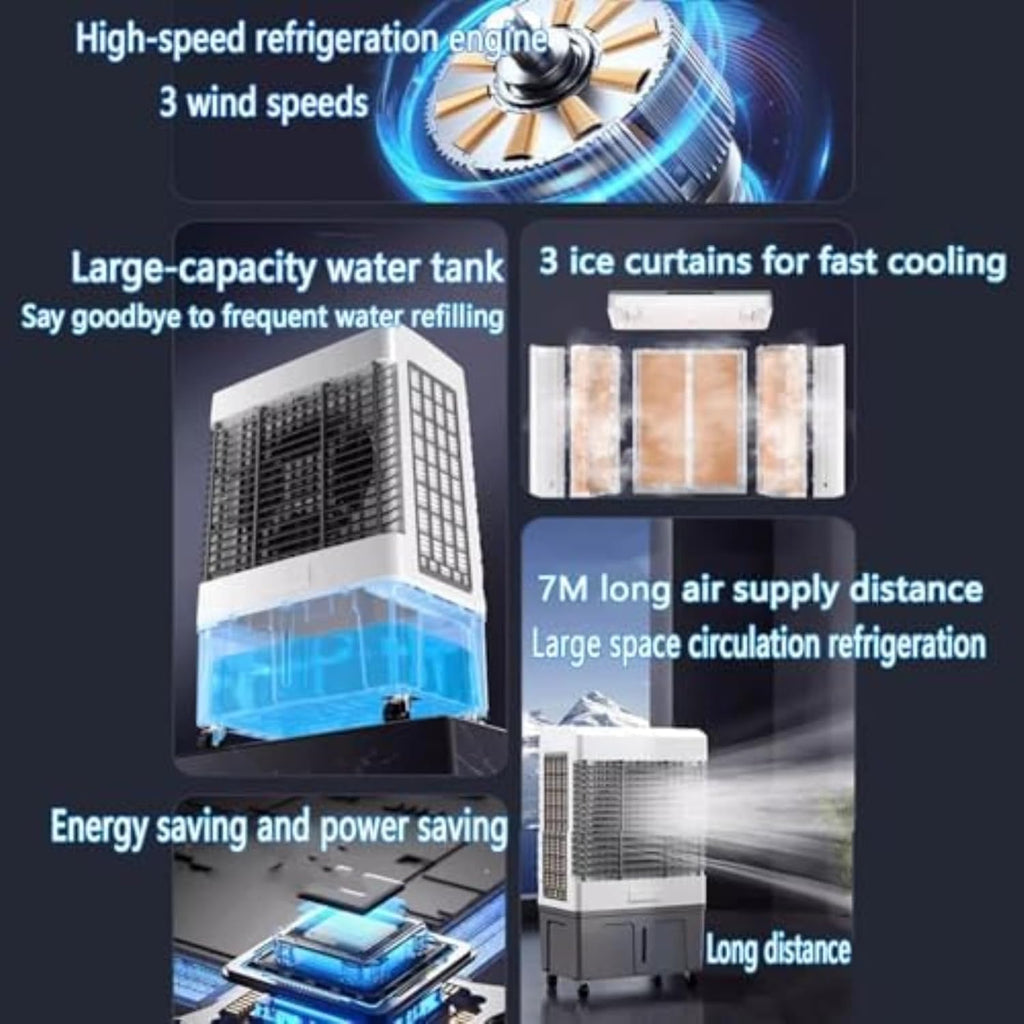 GENERIC Swamp Cooler Climatiseur évaporatif 120 Oscillation Portable AC Avec Ice Pack Télécommande Whisper Silenne Refroidissement Ventilateur Pour Garage Chambre à Coucher Bureau Utilisation
