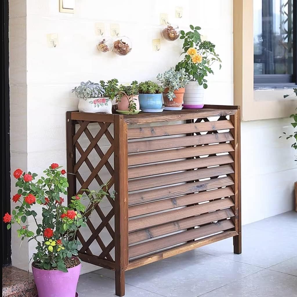  Grille De Protection En Bois Massif Pour Climatiseur, écran De Confidentialité, Pour Climatiseur Et Pompe à Chaleur, Présentoir Décoratif De Jardin, Boîtier De Poubelle
