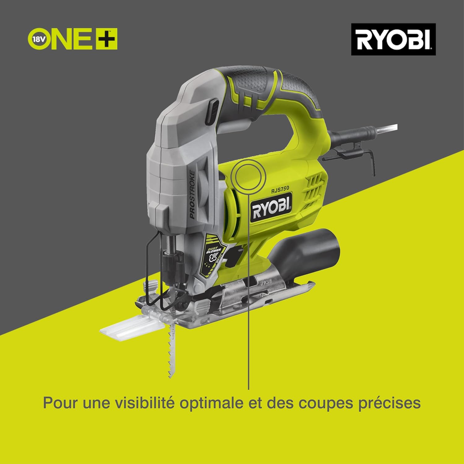 RYOBI - Scie Sauteuse 500W RJS750-G – Mouvement Pendulaire, Soufflerie Active, Changement Lame Sans Outil – Découpe Bois Et Métaux