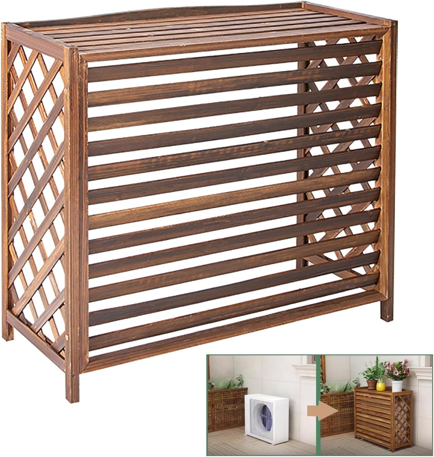 GENERIC Housse En Bois Pour Climatiseur D'extérieur Et étagère Pour Plantes, Coupe-vent, Protection Contre Le Soleil Pour Unité De Climatisation Et Décoration De Jardin, Accessoire Polyvalent Pour La Maison