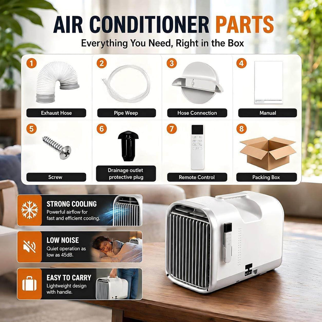  Climatiseur Mobile 5100 BTU 4-en-1 T1pro | Modes Froid, Sommeil, Déshumidification Et Ventilation, 3 Vitesses, Compresseur DC, 400W, Couvre 15㎡, Minuterie 12H, Tente