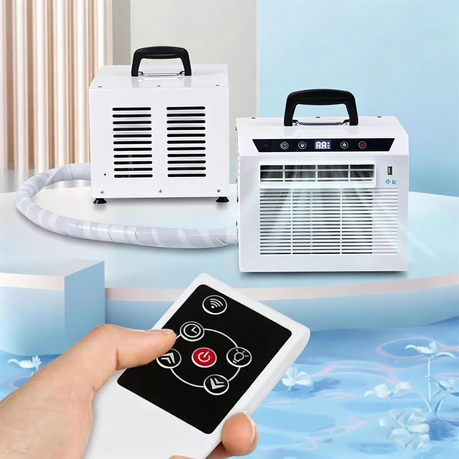  Climatiseur Split Portable Avec Wi-FI Et Télécommande, Rafraîchisseur D'air 13000BTU, Minuterie 24 H, Poignée Supérieure, Pour Tentes, Camping-Cars, Maisons, Bureaux Et Camping