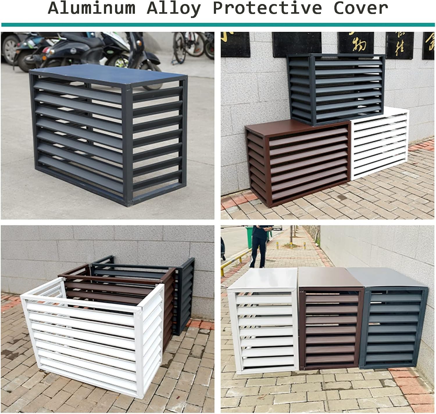 GENERIC Climatiseur Extérieur – Boîtier En Aluminium Avec Porte-fleurs Et Volets à Persiennes – Séparateur Extérieur Autonome Pour Unités De Climatisation Et Cachette à Ordures (noir)