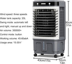  Refroidisseur D'air évaporatif Commercial 3 En 1 Avec Oscillation à 120°, 3 Vitesses De Ventilation, Réservoir D'eau Grande Capacité, Roues Pivotantes, Pour Grandes Pièces, Usine, Extérieur (80 X 43