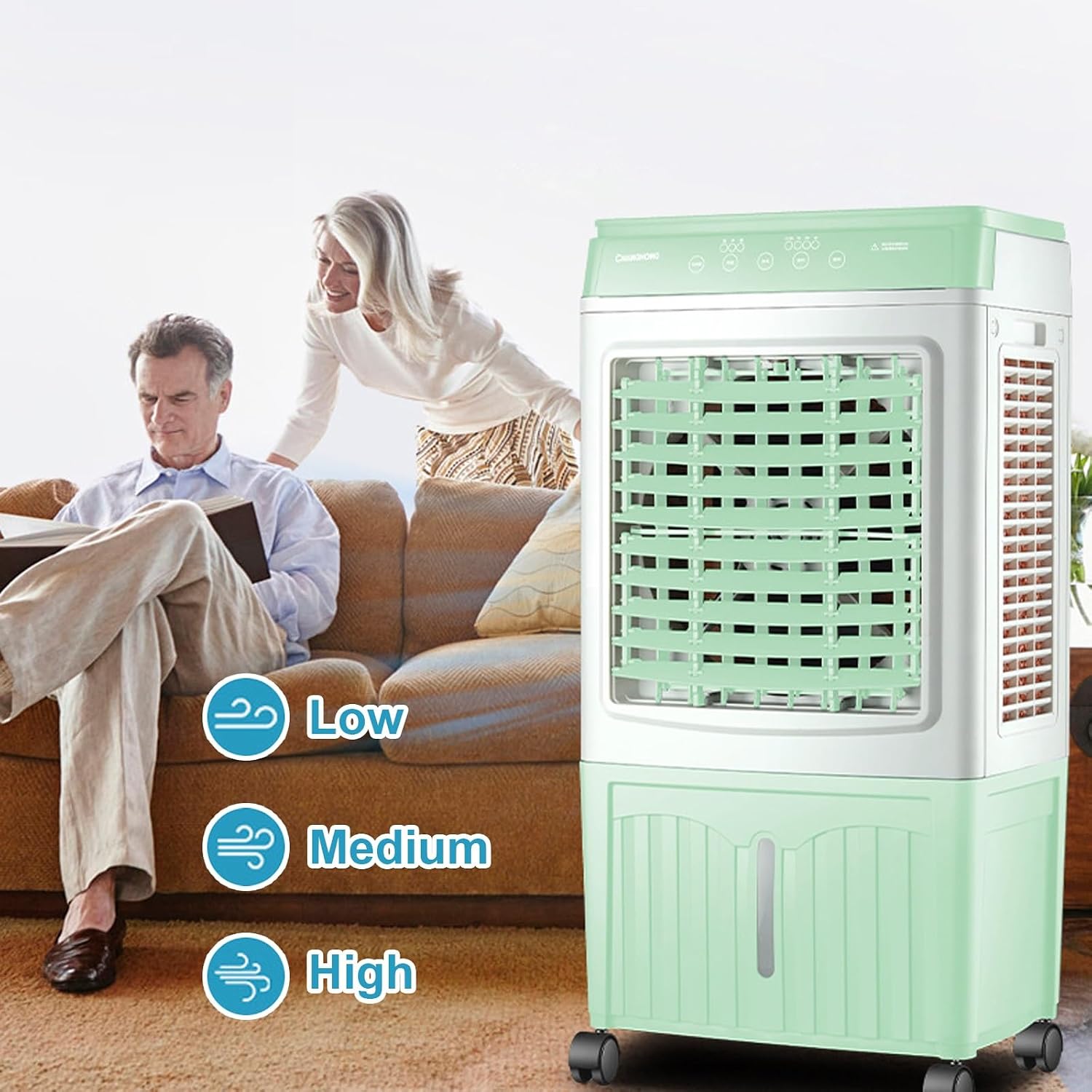  Climatiseur Swamp Cooler, Refroidisseur D'air Par évaporation 3 En 1 Avec Réservoir D'eau De 11,8 Gallons, 3 Modes, 3 Vitesses, Télécommande, Minuterie 12 Heures, Pour Chambre à Co
