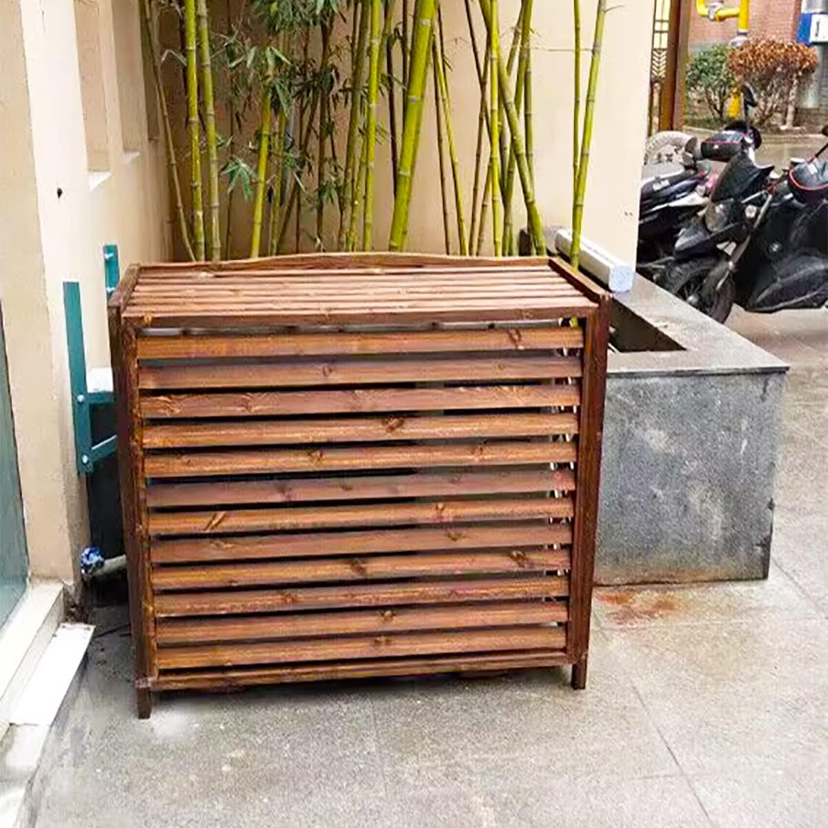  Housse De Climatiseur En Bois Pour Extérieur, Volets Décoratifs Et Grilles De Protection, Support De Climatisation Polyvalent Avec Support De Fleurs (taille : 105 X 47 X 140 Cm)