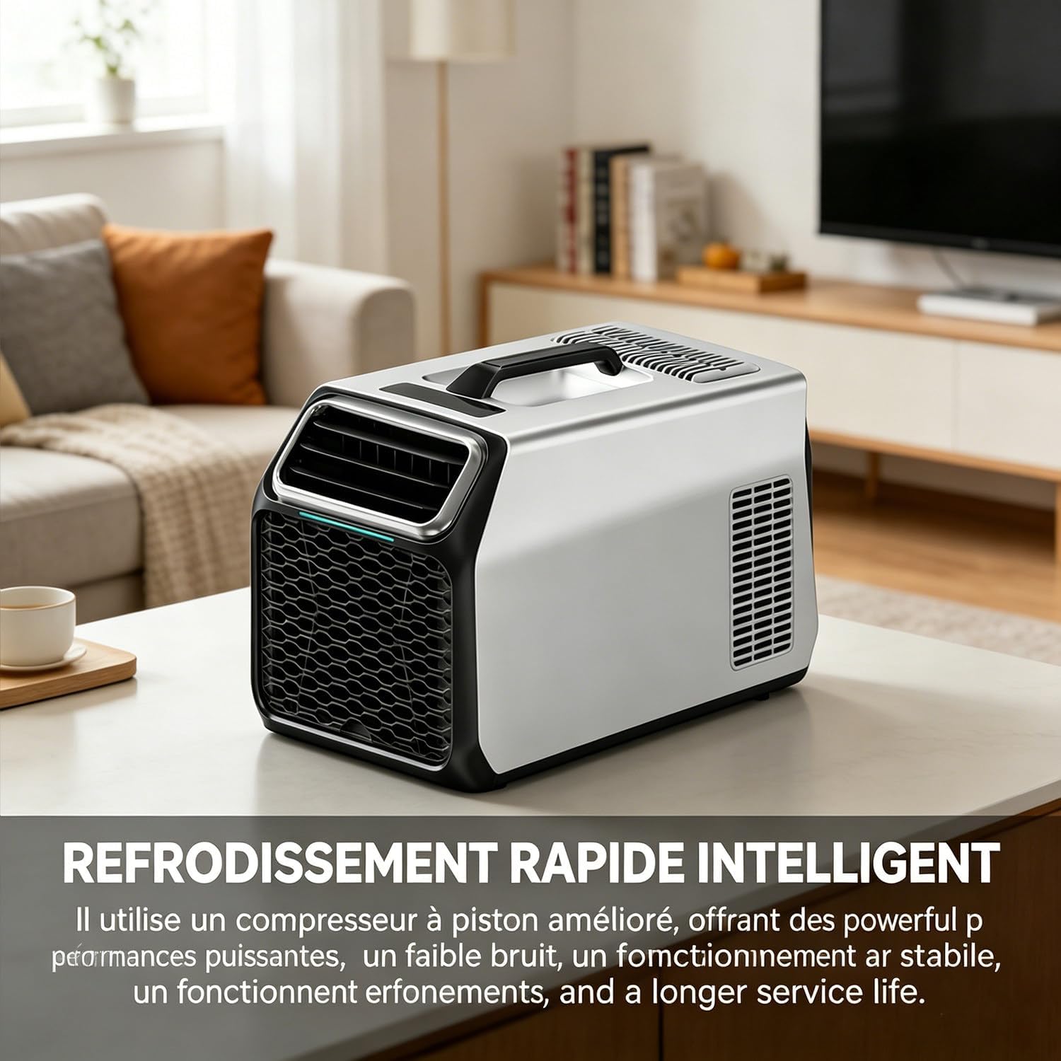  Climatiseur Portable Camping Car 5000 BTU, Climatiseur Pour Camping-Car Tente Camion Voiture, Refroidissement Rapide, Déshumidification, Climatiseur Mobile Silencieux 52 DB, Intérieur Extérieur Silver