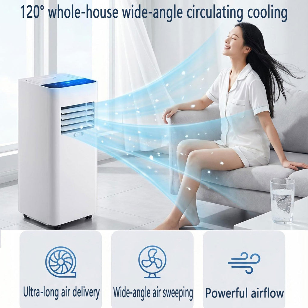 GENERIC Climatiseur Portable De 7 000 BTU, Unité CA Ultra Silencieuse De 30 DB Pour Rafraîchir Les Pièces Jusqu'à 300 M², Ventilateur à 3 Vitesses Avec Déshumidificateur, Mode Veille Et Minuterie