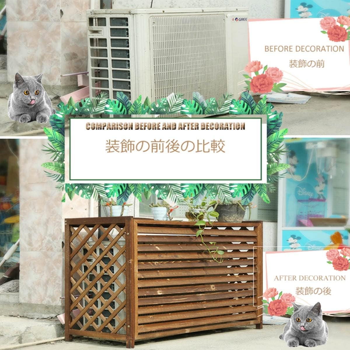  Couverture Pour Climatiseur Extérieur, étagère à Fleurs Protection à Persiennes, Support Pour Plantes Climatisation Intérieure Bois Massif, Support à Fleurs, Cadre Climatisation Bois Massif, écran