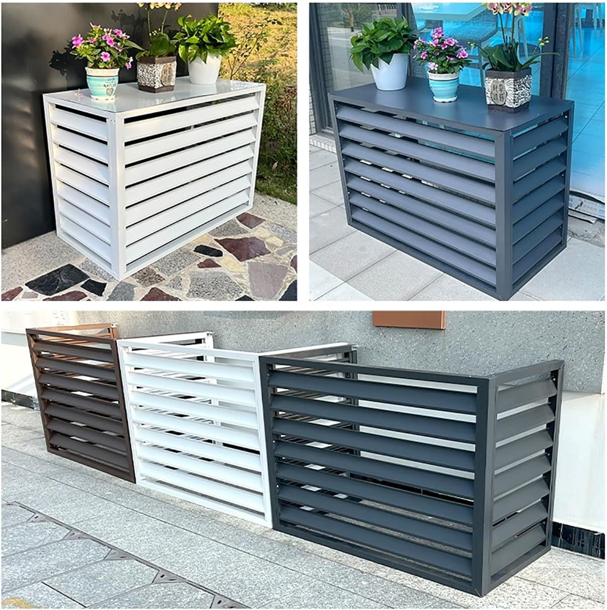  Lot De 2 Housses D'extérieur En Aluminium Pour Climatiseur - Motif Clôture Blanche - 110 X 60 X 80 Cm - Idéal Pour Cacher Des Unités Et Des Supports De Fleurs.
