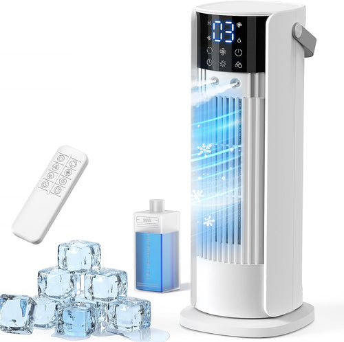  Climatiseur Mobile Silencieux 4 En 1 Ventilateur Rafraichisseur D'air Avec 4 Vitesses De Ventilation, 2 Modes De Pulvérisation, Oscillation à 90° Et Minuterie Pour Chambre Cuisine Bureau, Blanc