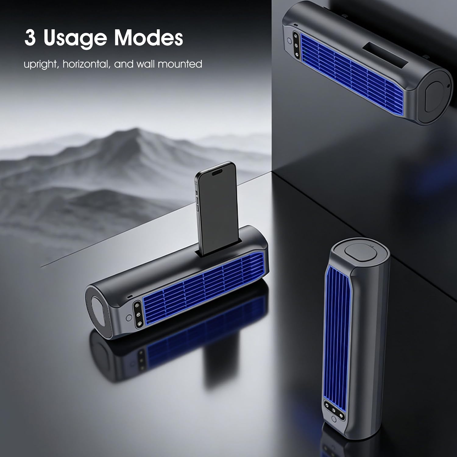  Mini Climatiseur Portable, Ventilateur De Climatiseur 3 Vitesses Sur Pied/Mural/Bureau, Rechargeable Par USB Pour La Maison/Bureau/dortoir/Camping-Car, Gris